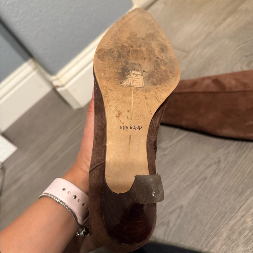 Dolce Vita Dark Brown Suede Heeled Boots - Picture 5 of 9